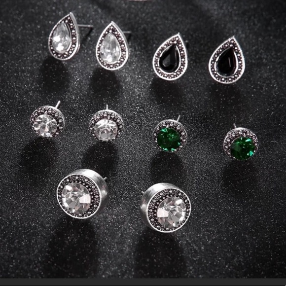 (5) PAIR BOHO ANTIQUE CRYSTAL EARRING STUDS - Picture 6 of 7